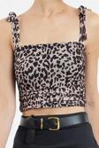 Stil Kadın Animal Leopar Desenli Bağlama Detaylı Esnek Bluz Crop Örme Slim Kalıp