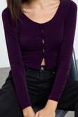Stil Kadın Fitted Vücuda Oturan Gül Detaylı Esnek Bluz Regular Örme Slim Kalıp