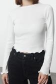 Stil Kadın Fitted Vücuda Oturan Fitilli Esnek Bluz Crop Örme Slim Kalıp