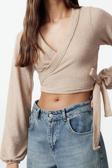Stil Kadın Yumoş Bağlama Detaylı Kollu Bluz Regular Örme Slim Kalıp İspanyol Kol