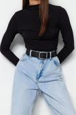Stil Kadın Büzgü Detaylı Fitted Vücuda Kol Oturan Esnek Bluz Regular Örme Slim Kalıp