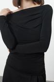 Stil Kadın Büzgü Drape Detaylı Fitted Vücuda Oturan Kollu Esnek Bluz Regular Örme Slim Kalıp