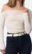 Stil Kadın Büzgü Drape Detaylı Fitted Vücuda Oturan Kollu Esnek Bluz Regular Örme Slim Kalıp