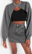 Tarz Crop Bisiklet Yaka Düşük Kol Crop Asimetrik Super Crop İnce Örme Sweatshirt