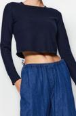 Stil Kadın Düşük Omuzlu Selanik Triko Görünümlü Bluz Crop Örme Regular Kalıp