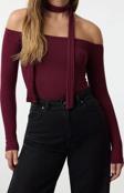 Stil Kadın Fitilli Şal Detaylı Fitted Vücuda Oturan Esnek Bluz Crop Örme Slim Kalıp