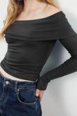 Stil Kadın Kısa Esnek Bluz Crop Örme Slim Kalıp