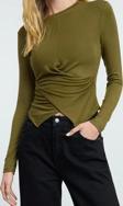Stil Kadın Kruvaze Büzgü Drape Detaylı Vücuda Oturan Bluz Regular Örme Slim Kalıp Düşük Kol