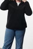 Büyük Beden Tarz Oversize Kapüşonlu Düşük Kol Regular Kalın Polar Örme Sweatshirt
