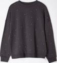 Büyük Beden Tarz Oversize Bisiklet Yaka Düşük Kol Regular Kalın Zımba Detaylı Örme Sweatshirt