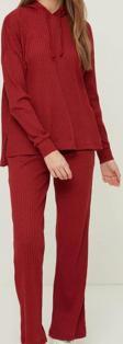Tarz Rahat Uzun Kollu Boru Paça Fitilli Pamuklu Örme Pijama Takımı