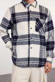 Şık Ekose Kareli Desen Gömlek Yaka Unisex Oversize Fit Kışlık Kareli Oduncu Gömlek Ceket