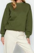 Regular Bisiklet Yaka Düşük Kol Regular Kalın İçi Polarlı Normal Kalıp Basic Örme Sweatshirt