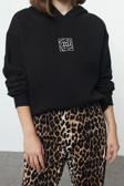 Tarz Bol Kapüşonlu Düşük Kol Uzun Geniş Kalıp Nakışlı Kalın İçi Polarlı Örme Sweatshirt