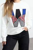 Bol Bisiklet Yaka Düşük Kol Uzun Kalın İçi Polarlı Slogan Patch Geniş Kesim Örme Sweatshirt