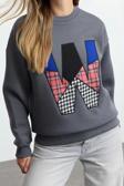 Bol Bisiklet Yaka Düşük Kol Uzun Kalın İçi Polarlı Slogan Patch Geniş Kesim Örme Sweatshirt