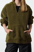 Tarz Bol Kapüşonlu Düşük Kol Uzun Fermuarlı Overize Geniş Kalıp Peluş Örme Sweatshirt