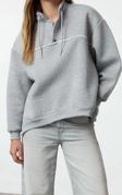 Bol Dik Yaka Düşük Kol Uzun Çıtçıtlı Kalıp Çıtçıtlı Biyeli Kalın İçi Polarlı Örme Sweatshirt