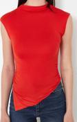 Moda Dik Yaka Örme Slim Düz Desen Casual Günlük Regular Kısa Kol Bluz