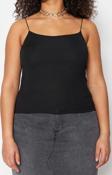 Moda Büyük Beden Kare Yaka Örme Fit Düz Desen Casual Günlük Crop Askılı Kol Bluz