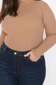 Moda Büyük Beden Dik Yaka Örme Fit Düz Desen Casual Günlük Regular Uzun Kol Bluz