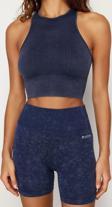 Moda Halter Yaka Örme Fit Düz Desen Sportswear Crop Kolsuz Bluz