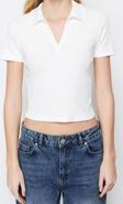 Moda Polo Yaka Örme Slim Slogan Desen Casual Günlük Crop Kısa Kol Bluz