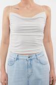 Moda Degaje Yaka Örme Slim Düz Desen Casual Günlük Regular Askılı Kol Bluz
