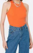 Moda Bisiklet Yaka Triko Slim Düz Desen Casual Günlük Regular Askılı Kol Bluz