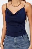 Moda Degaje Yaka Örme Slim Düz Desen Casual Günlük Regular Askılı Kol Bluz