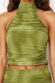 Moda Halter Yaka Örme Slim Degrade Desen Casual Günlük Crop Kolsuz Bluz