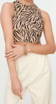 Moda Halter Yaka Örme Slim Animal Desen Casual Günlük Regular Kolsuz Bluz