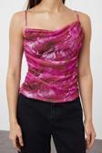 Moda Degaje Yaka Örme Slim Soyut Desen Casual Günlük Crop Askılı Kol Bluz