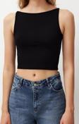 Moda Kayık Yaka Örme Slim Düz Desen Casual Günlük Crop Askılı Kol Bluz