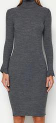 Moda Slim Casual Günlük Fitilli Triko Balıkçı Yaka Uzun Kol Bodycone Mini Boy Elbise