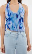 Moda Boyundan Bağlamalı Örme Slim Soyut Desen Casual Günlük Crop Kolsuz Bluz