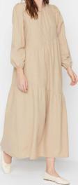 Moda Regular Casual Günlük Terrycotton Dokuma Bisiklet Yaka Uzun Kol A-Line Maxi Boy Tesettür Elbise