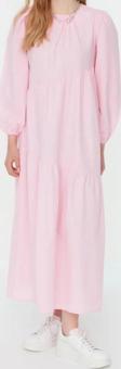 Moda Regular Casual Günlük Terrycotton Dokuma Bisiklet Yaka Uzun Kol A-Line Maxi Boy Tesettür Elbise