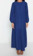 Moda Regular Casual Günlük Terrycotton Dokuma Bisiklet Yaka Uzun Kol A-Line Maxi Boy Tesettür Elbise