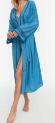 Moda Dokuma Regular Kalıp Uzun V Yaka Standart Kol Crinkle Basic Düz Desen Kimono Kaftan