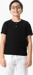 Kısa Kol Batı Cep Detaylı Yazlık Müslin Erkek Çocuk Tshirt Siyah Syh