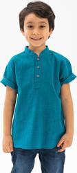 Kısa Kol Şantuklu Pamuk Bodrum Yazlık Erkek Çocuk Tshirt Petrol 3053