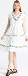 Kısa Kol Vual Vildan Nakışlı Midi Boy Yazlık Elbise Krem Krm