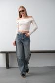 Bol Kesim Ekstra Yüksek Bel Rahat fit Geniş Paça baggy Jean Kot Kadın Pantolon @Crotone