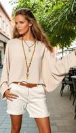 Kadın Yarasa Duble Kol Salaş Ekstra Oversize Rahat Yuvarlak Yaka Bluz  2943220