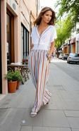 Kadın Dik Çizgili Beli Lastikli Cepli Pantolon Tesettür Pantolon 3258200