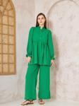 Kadın Gofre Balon Kol Büzgülü Tunik / Beli Lastikli Cepli Pantolon Tesettür Takım 3531350