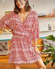 Kadın Viskon Göğüs Dekolte Mini Kimono Etnik Yarasa Kol Rahat Kloş Mini Elbise 3155250