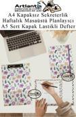 Desenli A4 Kapaksız Sekreterlik Masaüstü Haftalık Planlayıcı ve A5 Sert Kapak Lastikli Defter Planner Planlama Seti Ofis