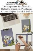 Desenli A4 Kapaksız Sekreterlik Masaüstü Haftalık Planlayıcı ve A5 Sert Kapak Lastikli Defter Planner Planlama Seti Ofis